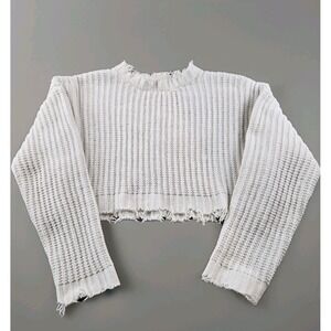 Forever 21 Women's Sweater Ribbed Knit Cropped Intentional Distressed Edges M